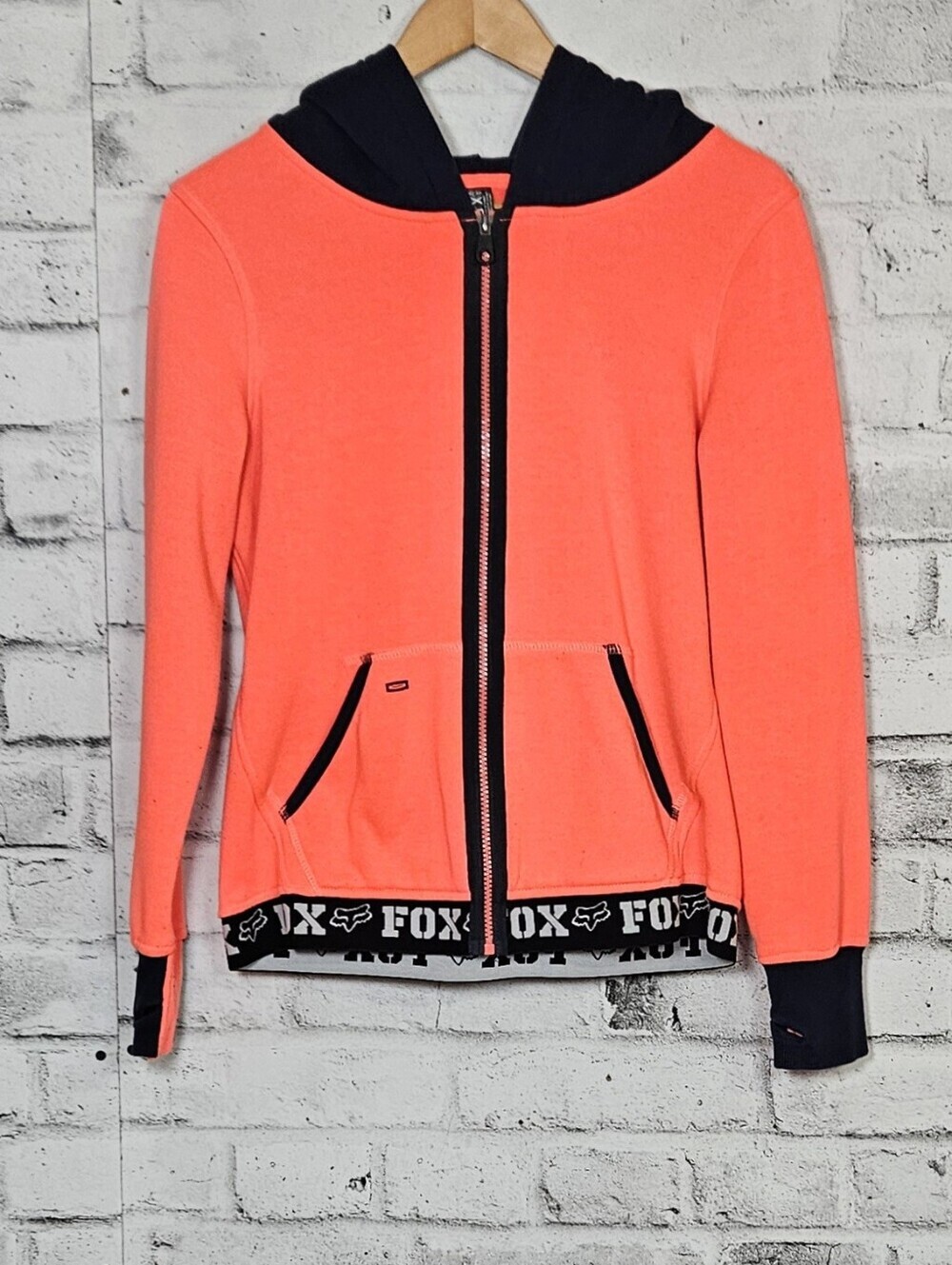 Fox Racing Neon Coral Zip Hoodie Thumbhole Jacket Women’s Medium